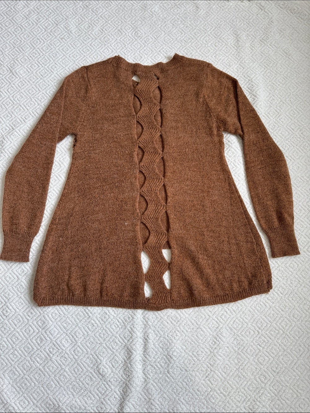 PPLA Copper Brown Scallop-Front Knit Pullover Long Sleeve Sz M/L